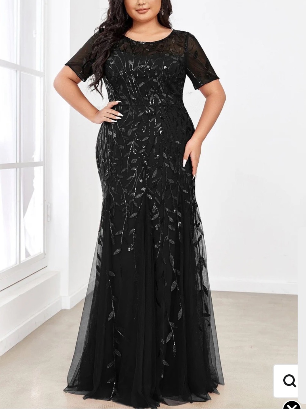 Ever-Pretty Women’s Black Sequin Floral Embroidered Maxi Evening Dress NWT